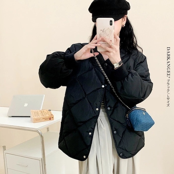 Qoo10 ダークエンジェル キルティングジャケット 無地 ミドル ポ