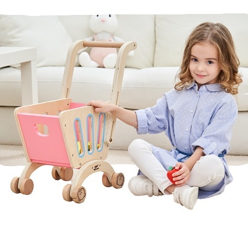 木製の子供のシミュレーションショッピングカートのおもちゃの女の子のスーパーマーケットのトロリーミニままごとのおもちゃセットその他
