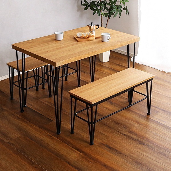 ヴィンテージダイニング4点セット【テーブル＋椅子2脚+ベンチ1脚】