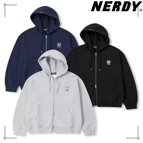 NERDY公式正規品 フード パーカー Cat Wappen Hoodie Zip-up