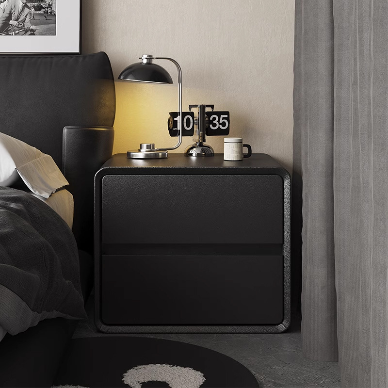 ブラックベッドサイドテーブルソリッドウッド家庭用ベッドルーム2025新しいハイエンドスタイルライトライトライトシンプルシンプルモダンストレージベッドサイドキャビネット