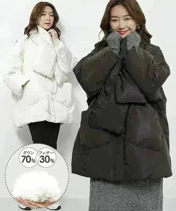 Qoo10 ダークエンジェル ストール付きダウンコート 無地 ミドル
