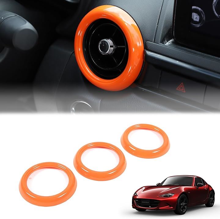 新型 マツダ ロードスター RF ND系 20162023に適用 エアコンリング 吹き出し口カバー 風口リング ABS製 3点セット( オレンジ)