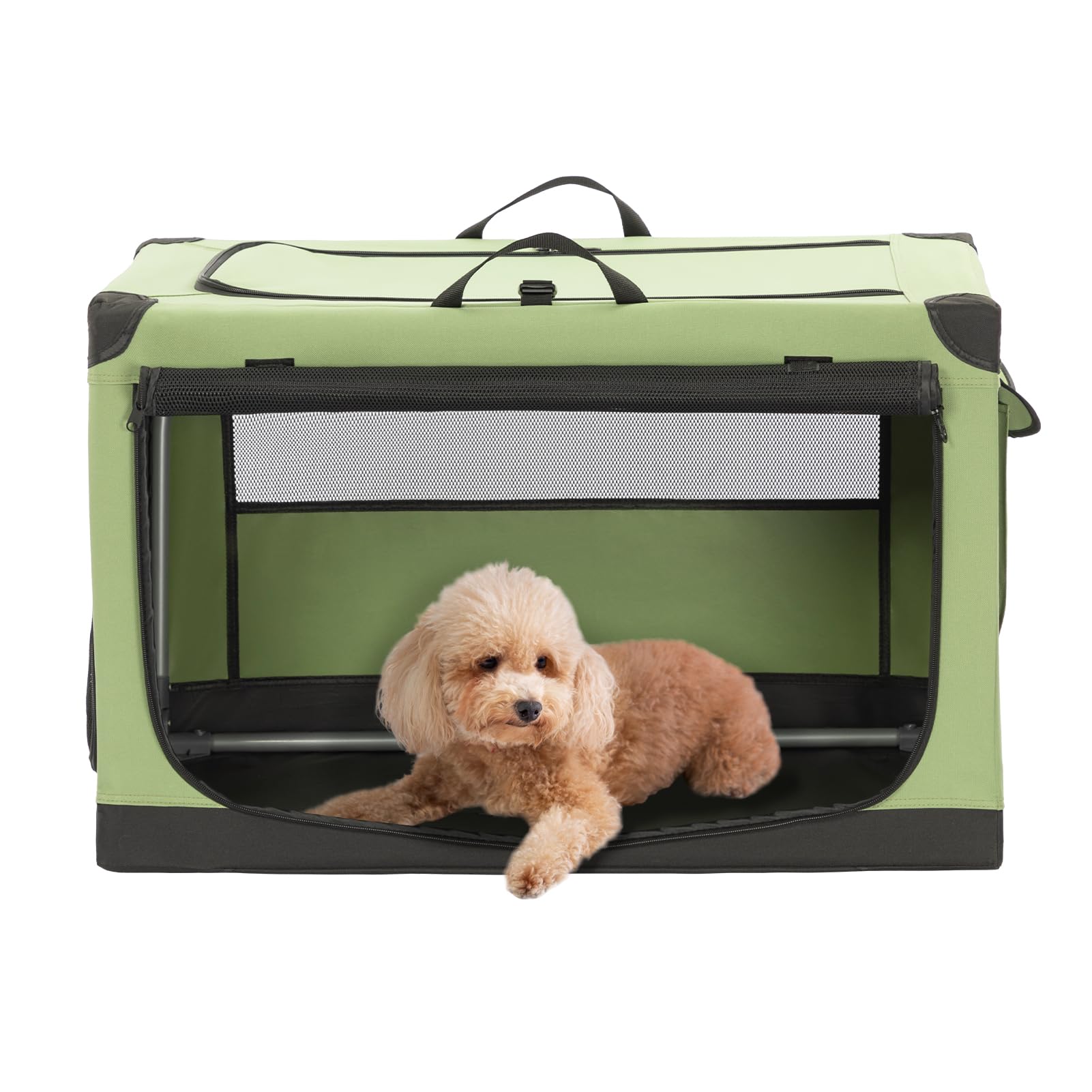 Petsfit ソフトクレート ペットケージ 犬用クレート 中型ペット 折り畳み ペットハウス 猫犬兼用 組み立て簡単 カバーが取り外し可能 ハンドル付き ポケット付き 持ち運び 3つの出し入れ口 通