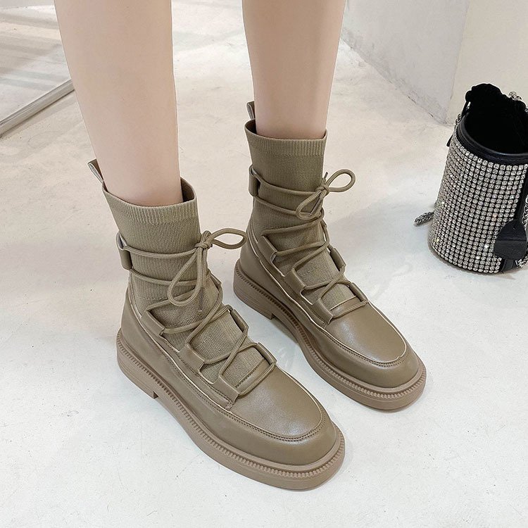 ソックスブーツ レディース ショートブーツ スクエアトゥ ストレッチブーツ 厚底 おしゃれ