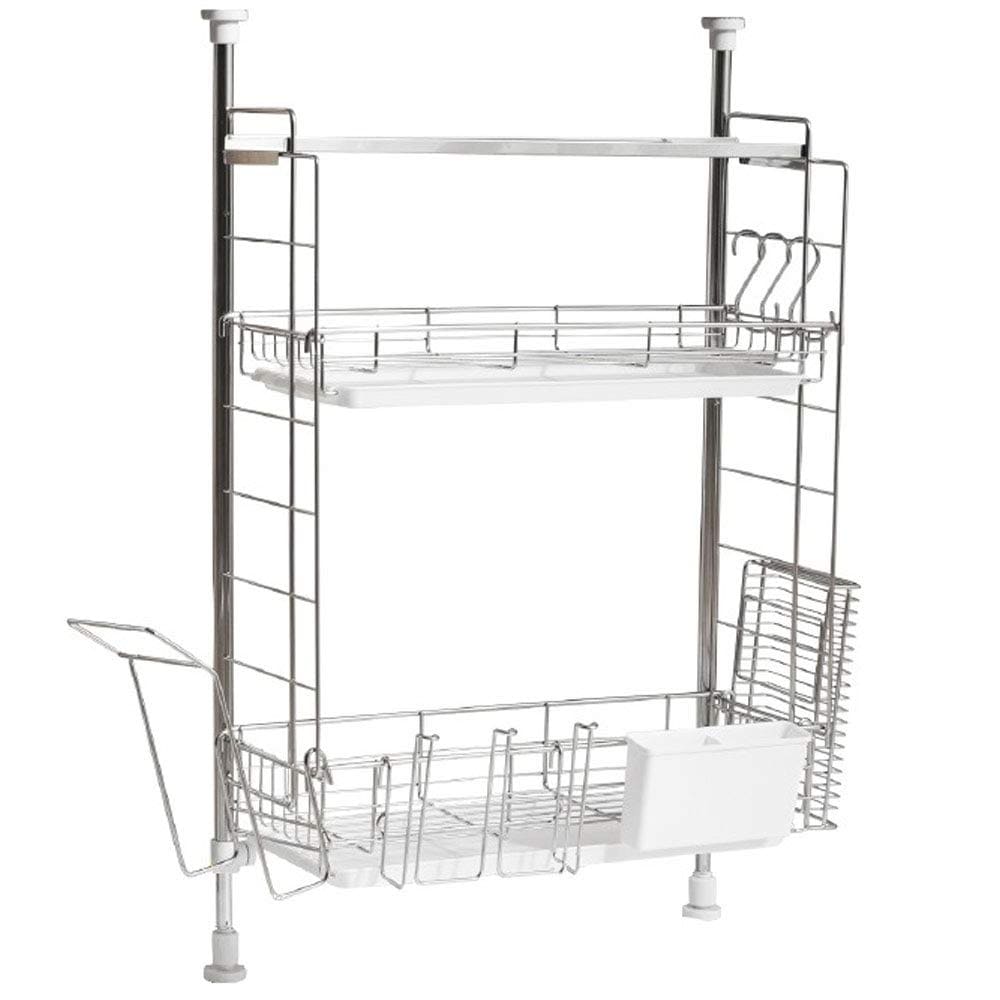 アイリスプラザ 水切りラック 突っ張り かご シンク上 バスケット ステンレス製 2段 スリムサイズ 省スペース シルバー TMR-495