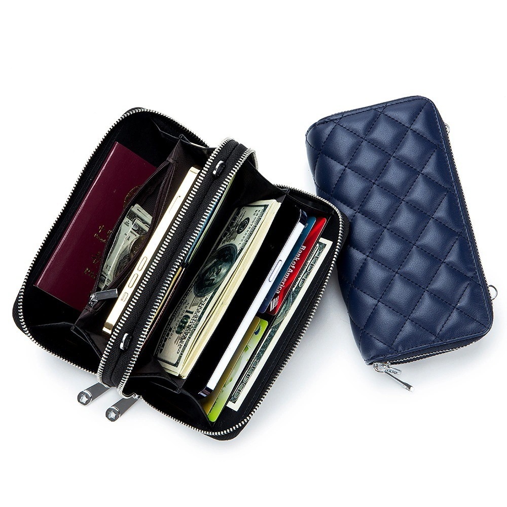 2024スマホポーチ本革ファッション双ファスナー菱格大容量バッグ大容量長財布新調したい財布
