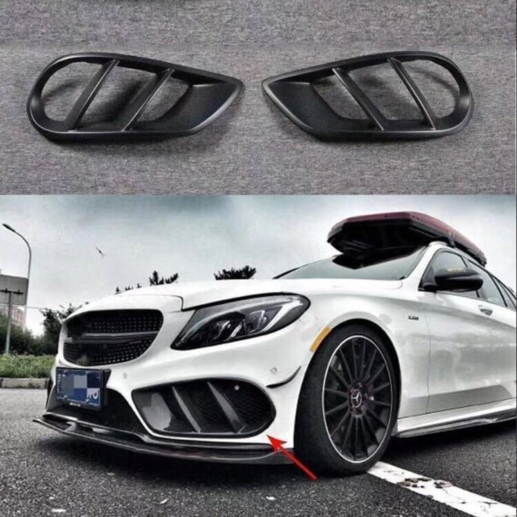 cクラス W205 C63 AMG C180 c200 15-17 カーボンファイバーフロントバンパーエアベントカバートリムメッシュグリル 改