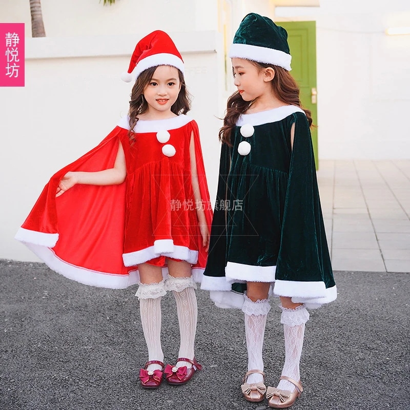 クリスマス子供服女の子サンタクロース服女の子ベビー子供服ショールマントマントドレス