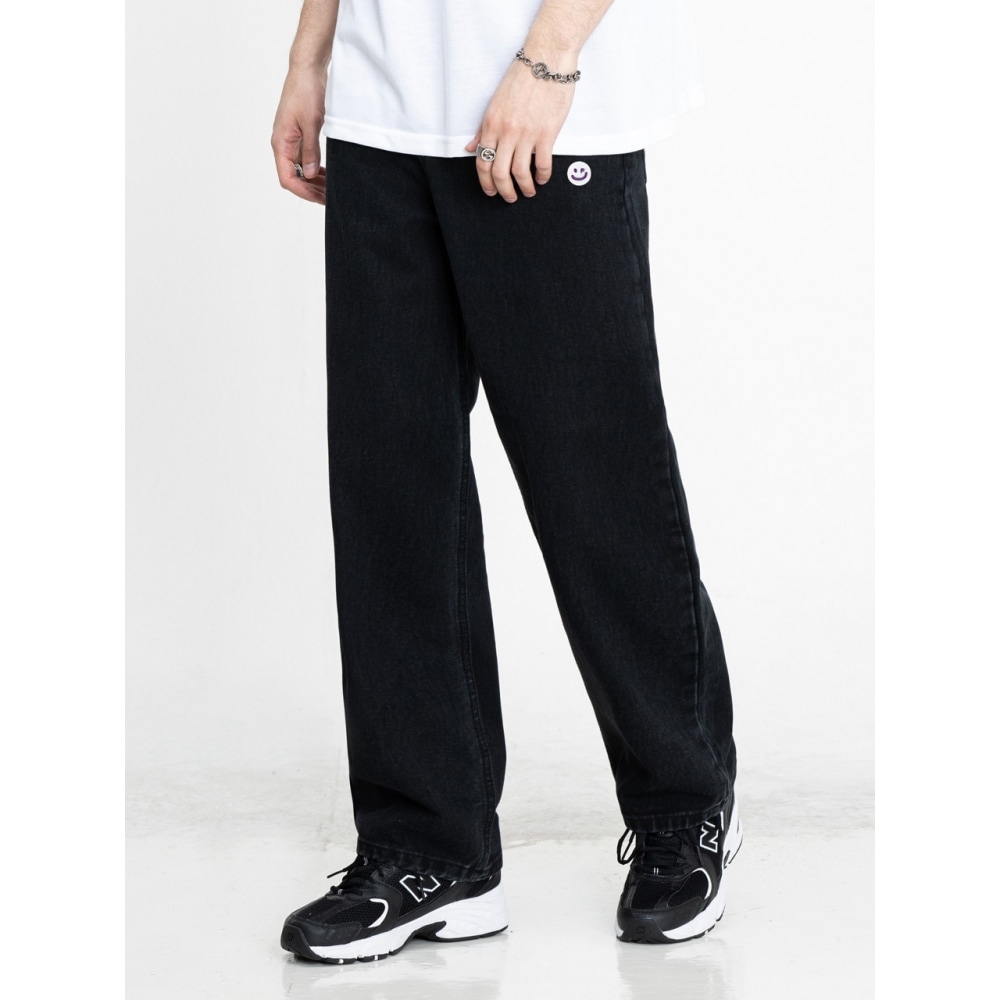GRAVER Drawing Smile刺繍ワイドデニムパンツウォッシュブラック