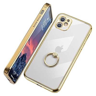 E Segoi iPhone 11 ケース リング付き クリア メッキ加工 ソフトケース スタンド機能 透明 TPU 落下防止 耐衝撃 おしゃれ 軽量 一体型 全面保護 アイホン 11 カバー [6.
