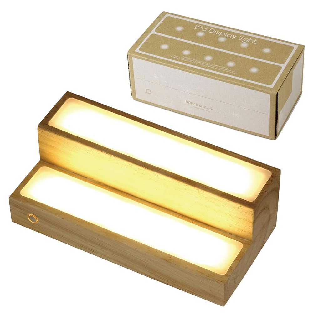 SPICE OF LIFE(スパイス) コレクション LEDディスプレイライト 電池式 レクト2段 調光 タッチセンサー 20×10cm JPDS2230 ナチュラル