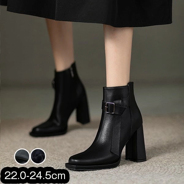 ショートブーツ レディース チャンキーヒール 美脚 サイドジップ ショート ブーツ 9センチ 太ヒール 秋冬 疲れにくい 歩きやすい 太ヒール ブーツ スムース 防寒 歩きやすい 小さいサイズ 大きい