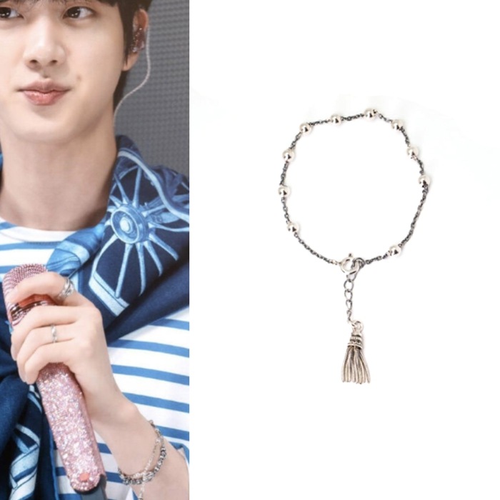 【BTS jin着用】HR 116B Tassel Silver Ball Chain Bracelet