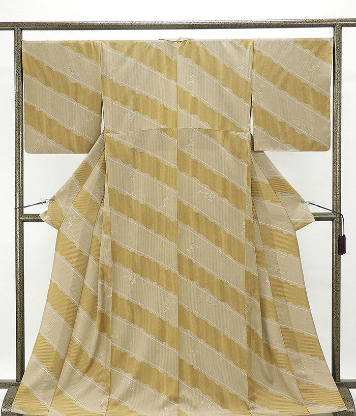 単衣 小紋 新品仕立済 正絹 斜段草葉模様 身丈166cm 裄丈68cm 小紋 新品 仕立て上がり 着物 wc1189