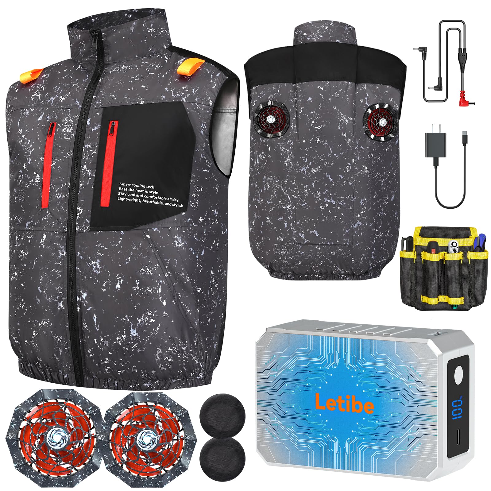 [Letibe] 【日本優良企業】 37460mAh 42V 最強 ファン付きベスト ハイバックファン設計 18℃の遮熱効果 空調作業服 ファンバッテリーセット 16Vから42Vまで調節可能 AI機