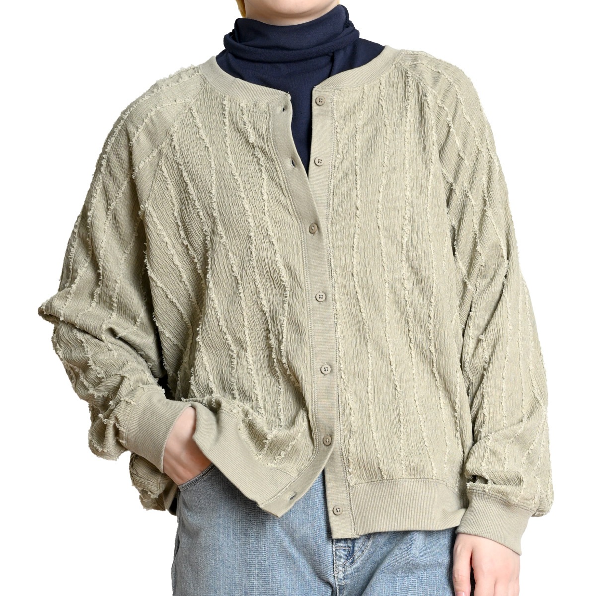 カーディガン レディース 長袖 羽織 ジャガード ちょっとそこまでが私らしくなるジャガードカーディガン クルーネック ライトアウター カーデ ストライプ ゆったり 体型カバー 春 春服 夏 夏服