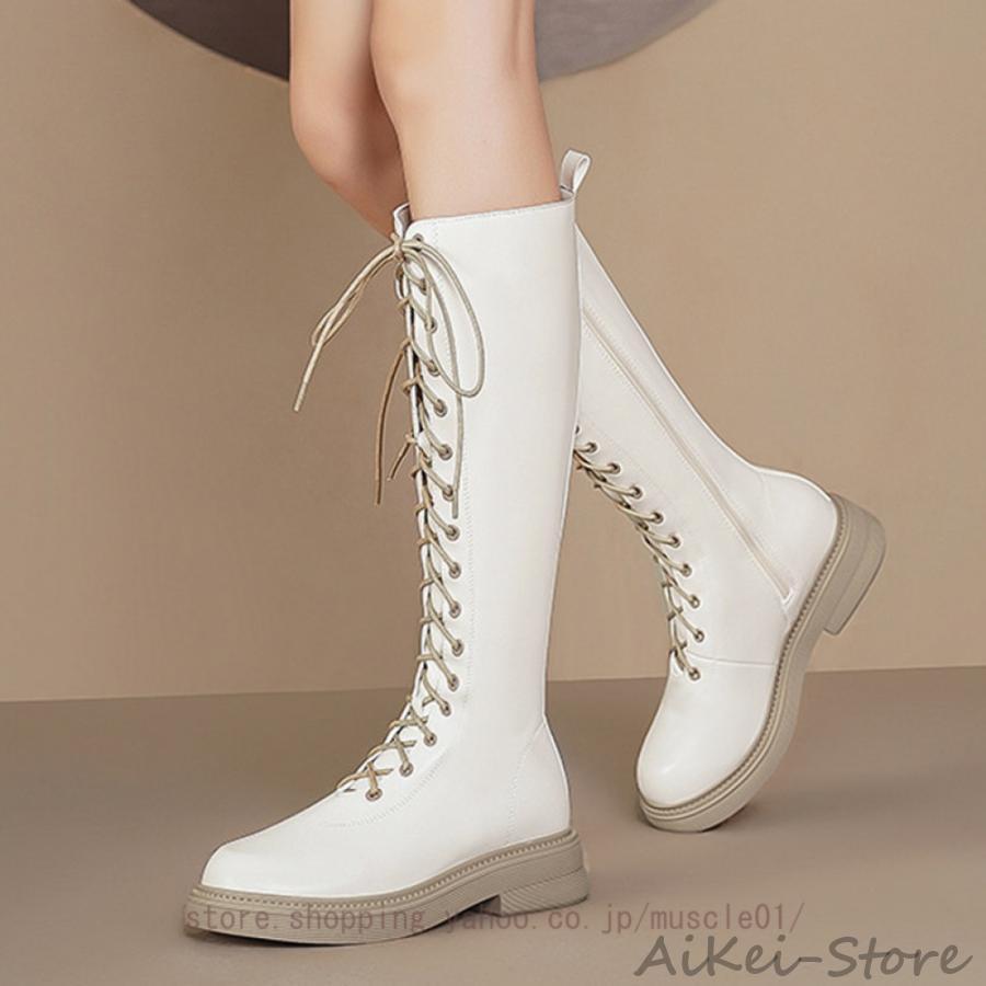 ロングブーツ レディース ハイヒール 厚底 レースアップ サイドシッパー 編み上げブーツ 黒 コスプレ 厚底 ハイヒール 美脚 ロング 太ヒール 歩きやすい