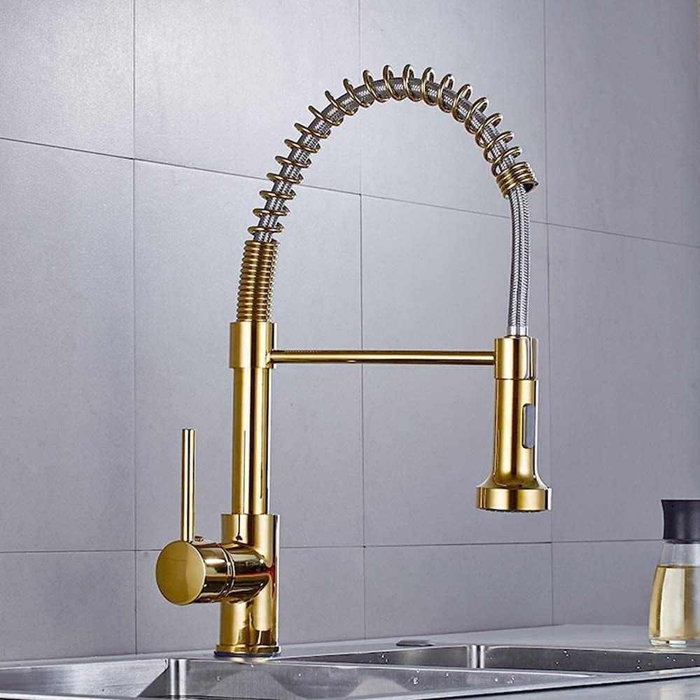 Generic Faucet Luxury Solid Brass Kitchen Gold Polished Brass Spring Kitchen Sink Pull down Sprayer