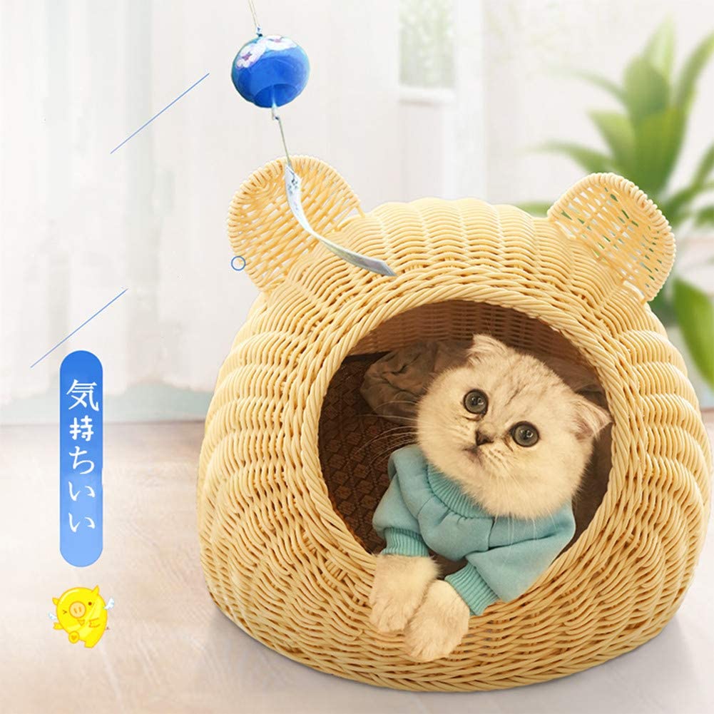 ペットハウス猫の家猫の通路小型犬用ベッド夏通気性ファッション強くてかわいい猫耳の形ベージュ
