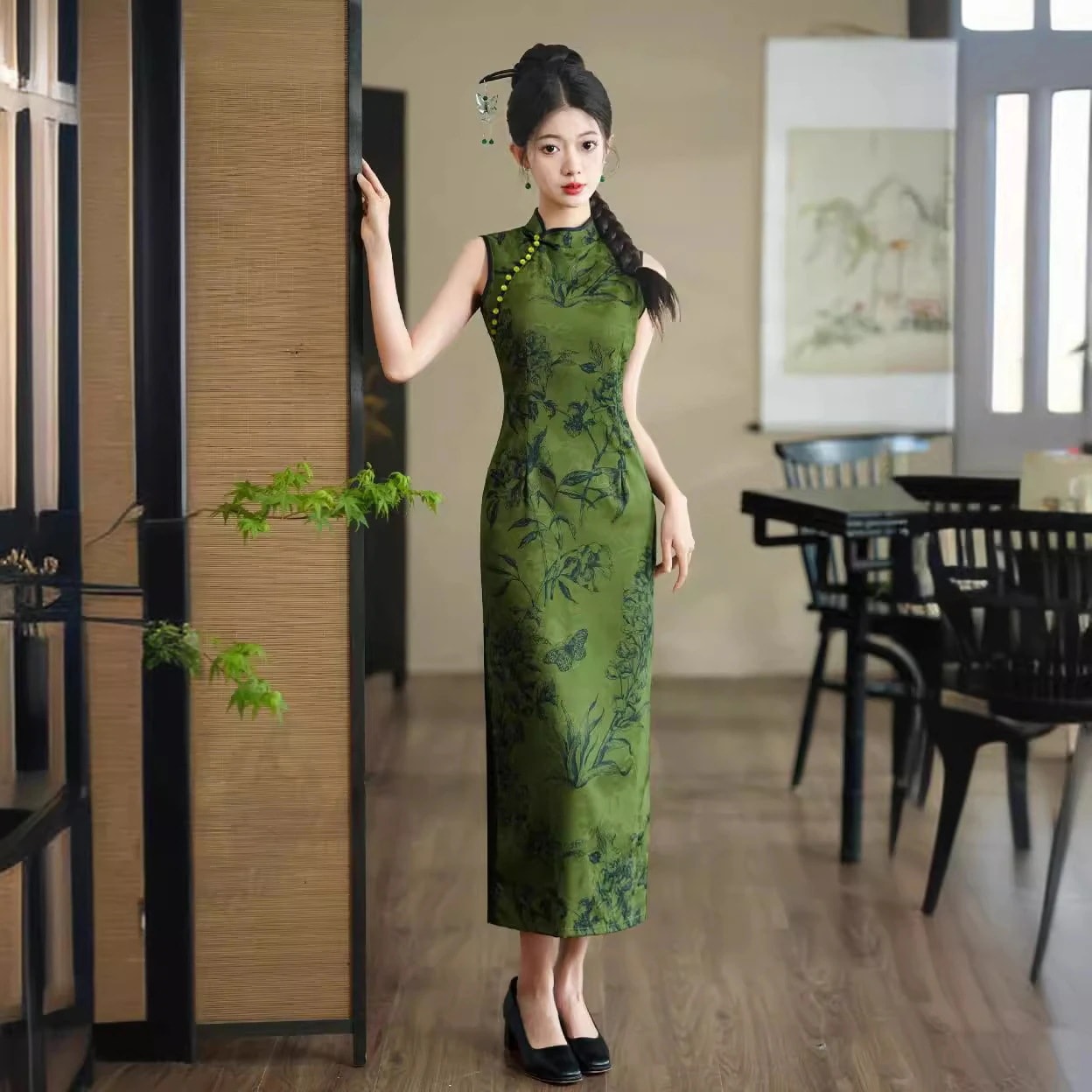 2024 新ジャカード改良チャイナドレス女性の春の気質レトロ半袖ドレス女性