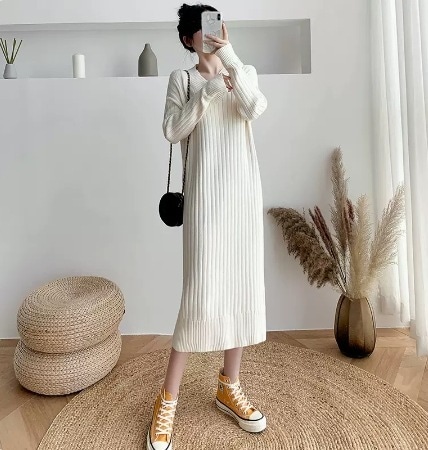 ワンピース ニットワンピース ミモレ ミモレ丈 長袖 Vネック Aライン ストレートデザイン リブニット ニット かわいい 大人可愛い きれいめ シンプル カジュアル 大人 上品 おしゃれ お洒落 5,465円