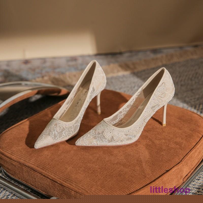 高品質新入 ポインテッドトゥ パンプス 黒 歩きやすい ピンヒール ハイヒール シースルー チュールレース 結婚式 パーティー