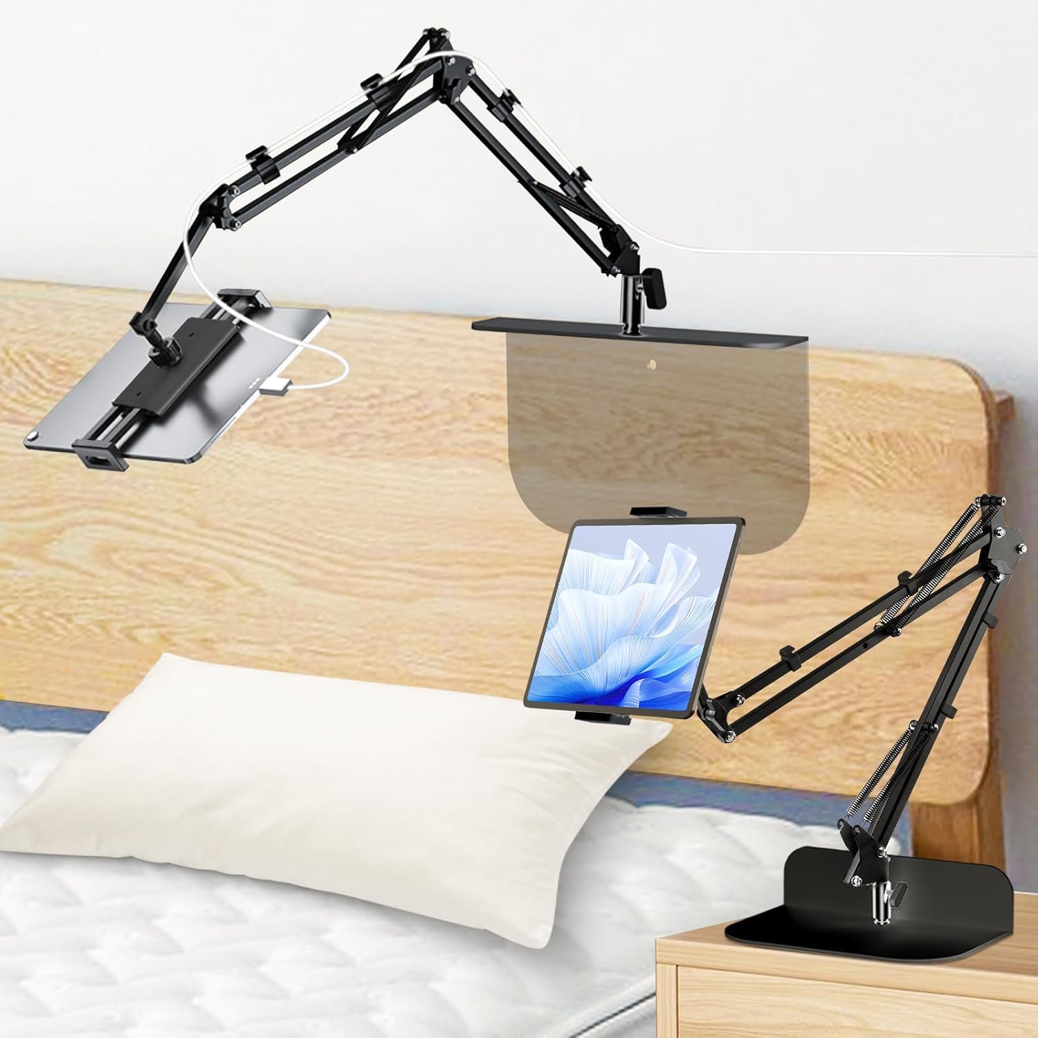 ipad スタンド タブレット スタンド スマホスタンド 隠し式台座 多機種対応 4-12.9インチ アイパッド スタンド 360回転 折り畳み式 卓上 縦横置き ベッド 寝ながら 自由調整 安定