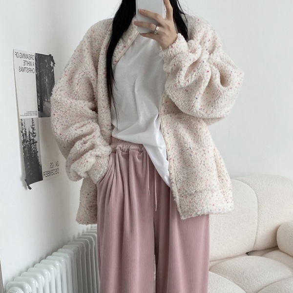 韓国ファッション オーバーフィット フリース ポコポコ ハイネック ジップアップ ジャンパー