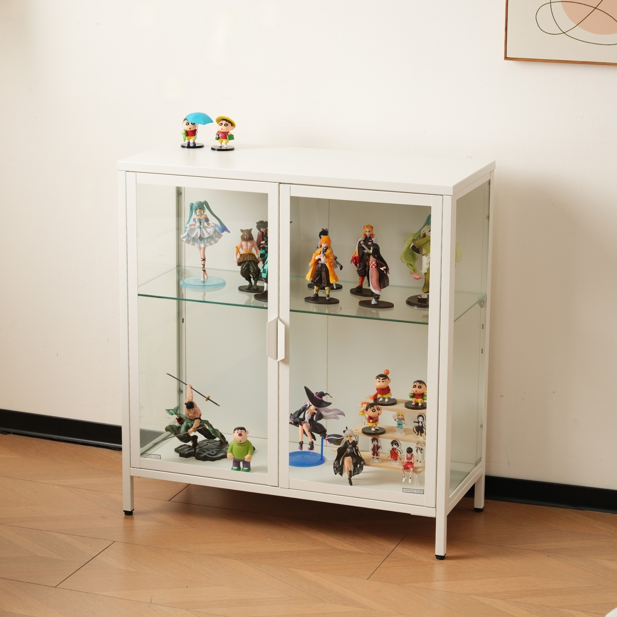 【国内即発送】コレクションケース コレクションシェルフ ガラスディスプレイキャビネット おしゃれ 棚高さ調節可能 強化ガラス サイズ：幅80*奥行35*高さ86CM ホワイト