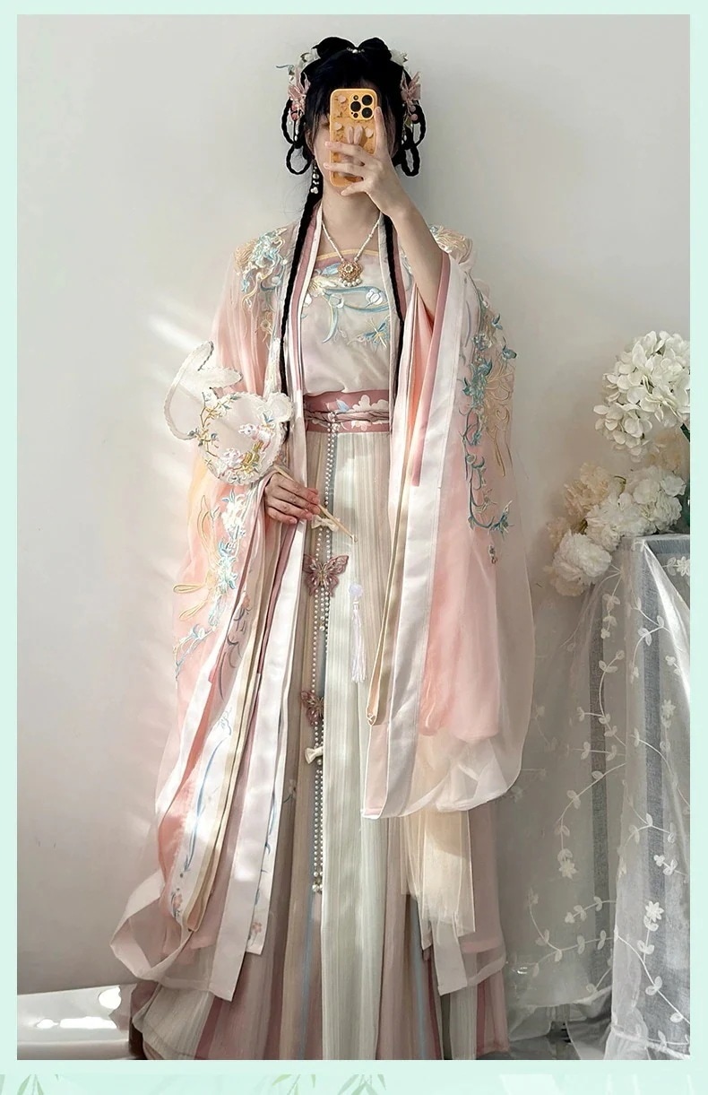 春を迎えるための宋の時代から作られた春夏の新風漢服中国風腰丈長袖シャツ超妖精学生日常衣装ハロウィンクリスマスパーティー仮装30%までに制限