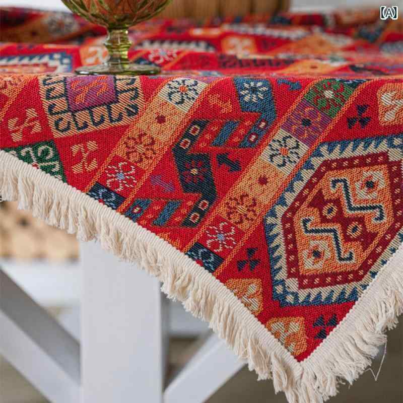 テーブルクロス エスニック 布 綿 リネン 机 デスク キッチン リビング ホームパーティー カバー おしゃれ インテリア レトロ 厚手 ジャカード フリンジ 5,404円