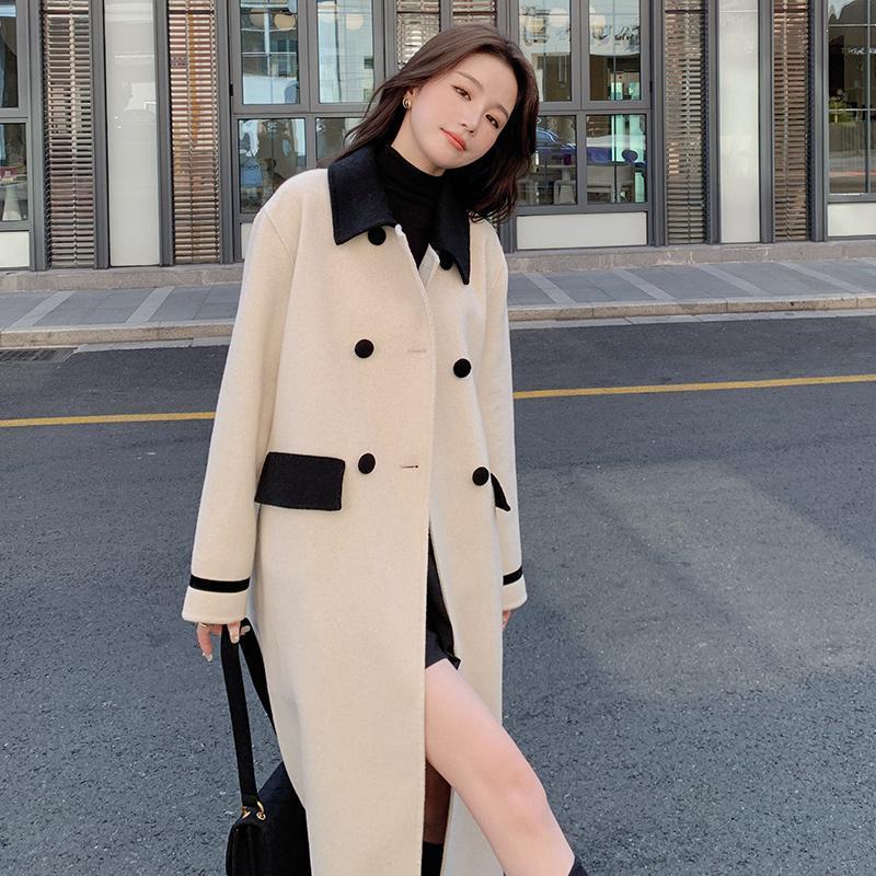 アウター 防寒アウター裏起毛コート ジャケット スプライシング＆カラークラッシュ両面ツイードコート／テンペラメントミドルレングス／ツイードジャケット