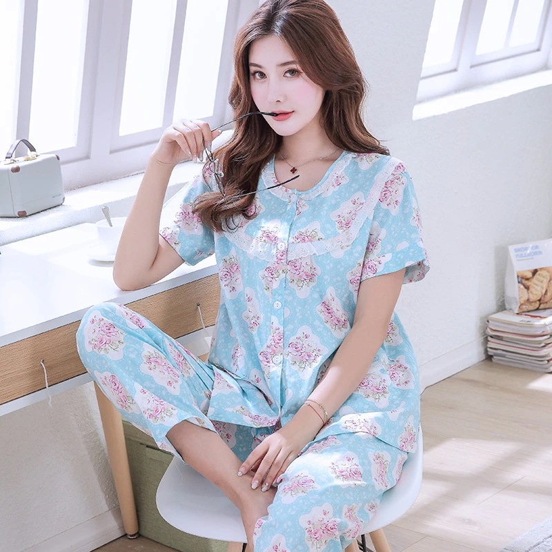 ルームウェア パジャマ 上下セット トップス ボトムス パンツ ズボン 2点セット ツーピース ラウンドネック 襟付き フリル 半袖 袖あり ボタン ポケット ウエストゴム チェック柄 花柄 アニマル