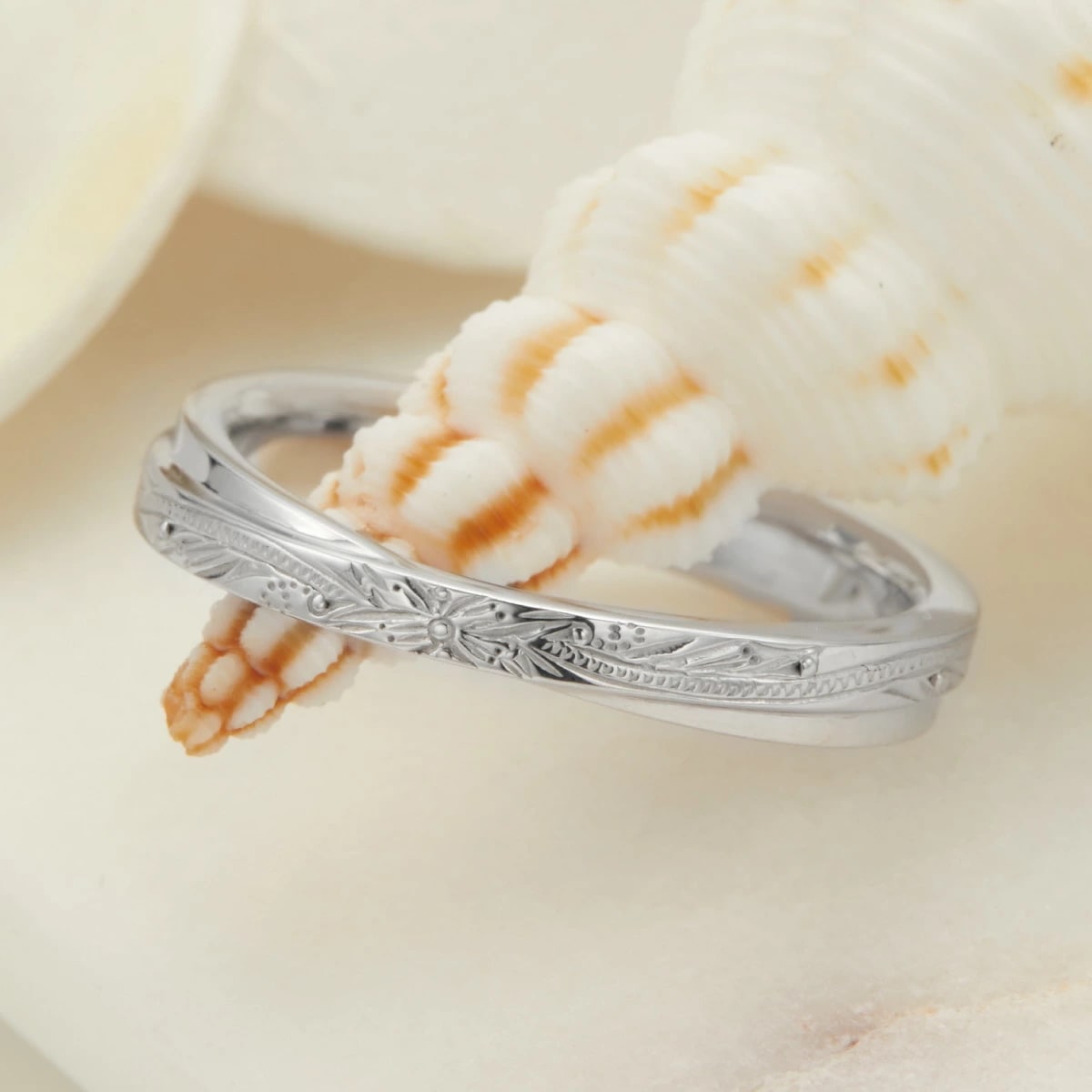 リング メンズ シルバー925 ハワイアンジュエリー プルメリア マイレ シンプル フラット