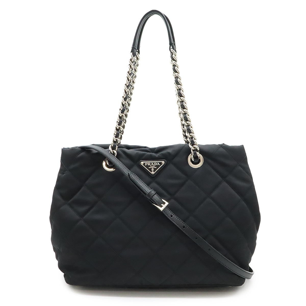 テスート トライアングルロゴ キルティング ショルダーバッグ チェーンショルダー 2WAY ナイロン レザー NERO ブラック 黒 1BG74