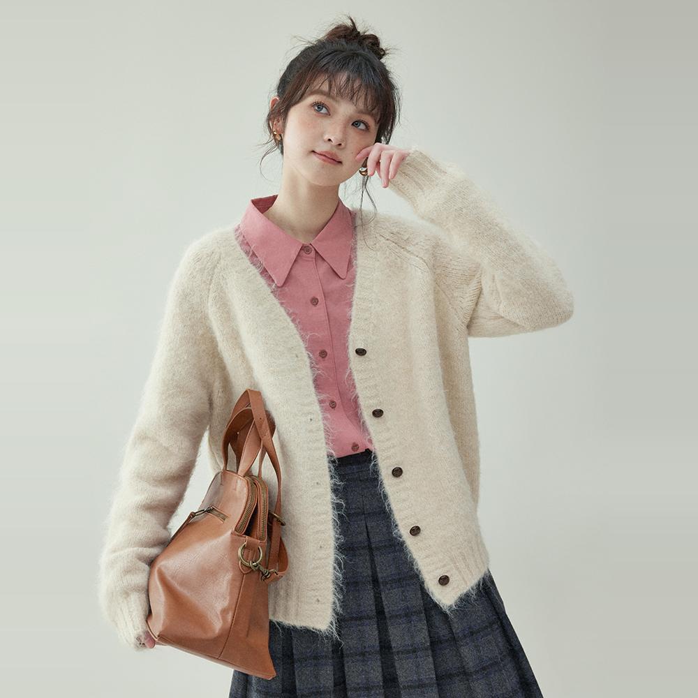 豪華な感じVネックウールカーディガンジャンパーカーディガンジャケット女性新しい甘くて素敵なスタイル