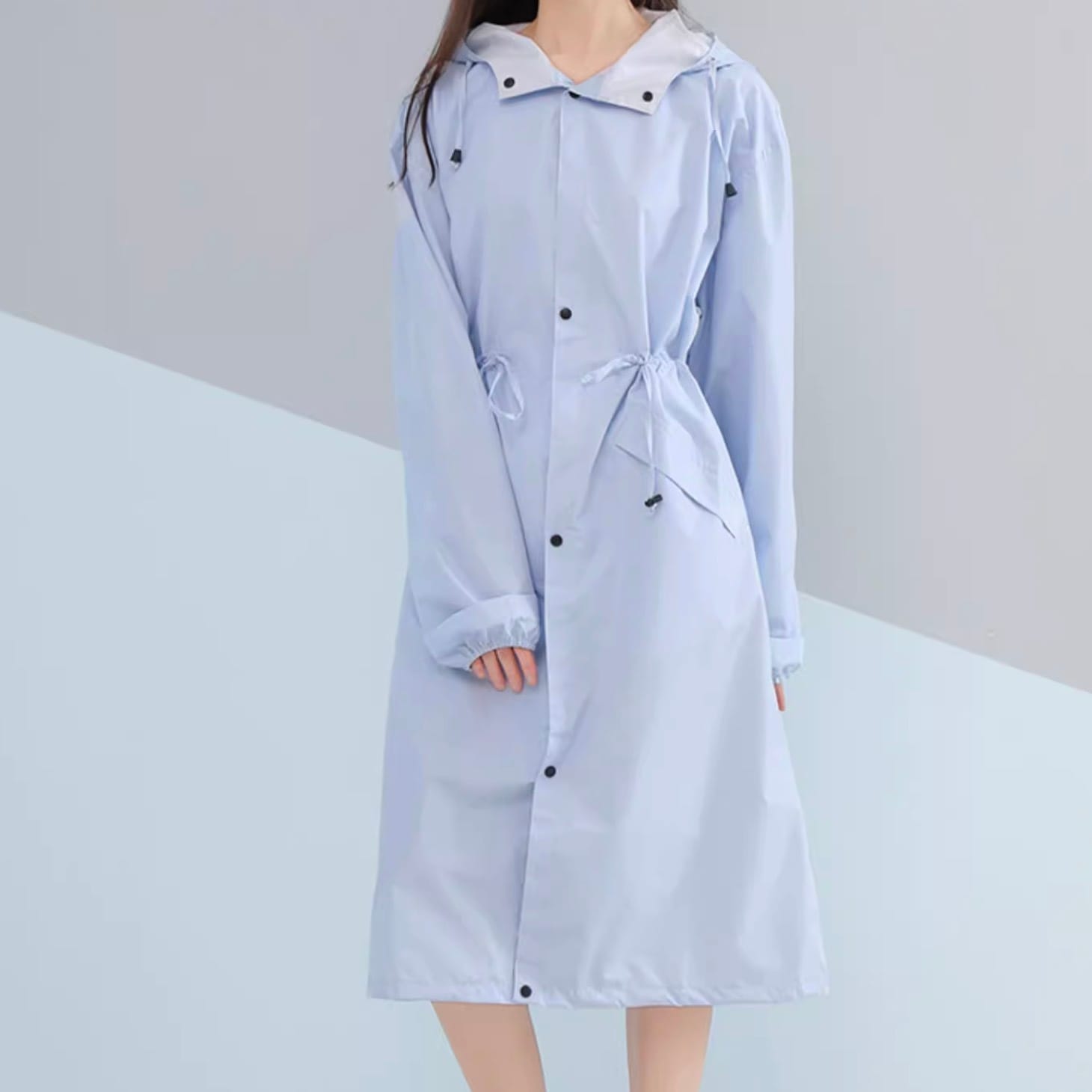 レディース ウインドブレーカー レインコート 上着 ストレートパンツ ロング ロング丈 袖あり 襟付き セミフレア 切り替えデザイン フード付き ポケット 前開き かわいい 大人可愛い きれいめ