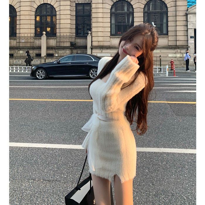 【送料無料】まねる ミンクの毛皮 ニット 甘い スカート セクシー エレガント トップス ハーフスカート セット