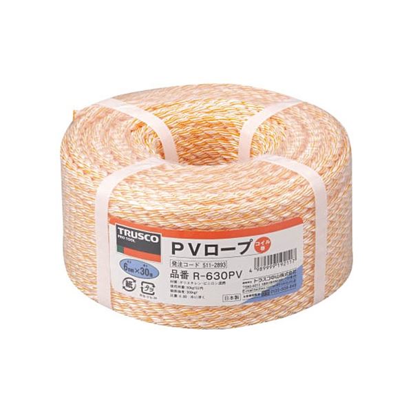 （まとめ）PVロープ 6mmx30m コイル巻 黄 R-630PV 1巻 [x3セット]