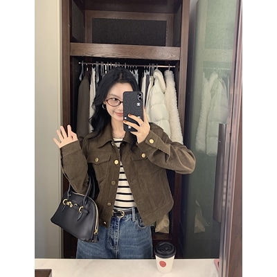 MULVANヴィンテージコーデュロイコート女性秋冬ショートカジュアル綿厚手のゆったりとした小柄なジャケット上着