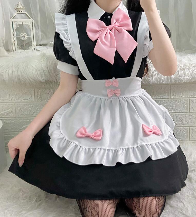 半袖メイド服 可愛いメイド服 大人用コスチューム メイド服 フリル メイドコスプレ ショート丈 ハロウィンコスチューム ワンピース+エプロン メイド喫茶 萌え 舞台衣装 イベント パーティー 学園祭 4,524円
