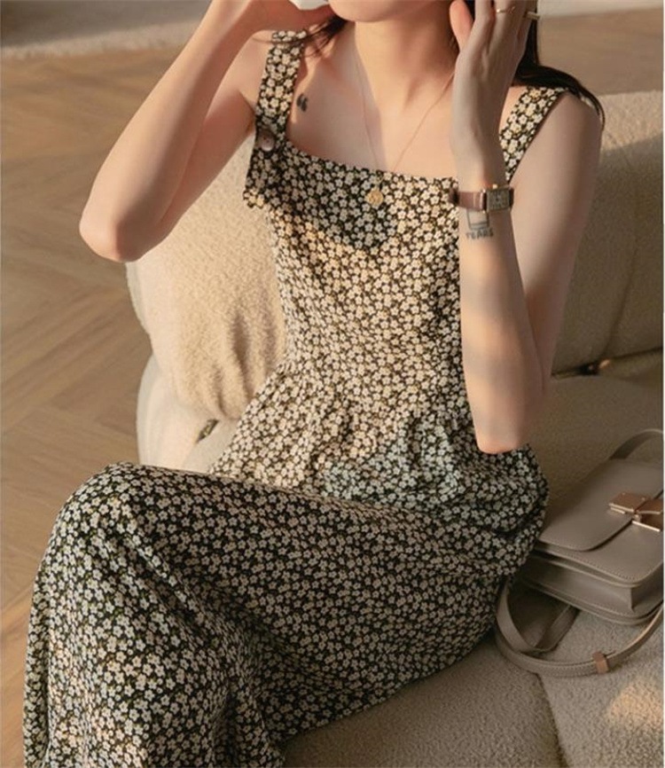 2色 新色入荷 早い者勝ち 花柄ワンピ レトロ 気質 美しい 学生小さい新鮮な ロング サスペンダースカート