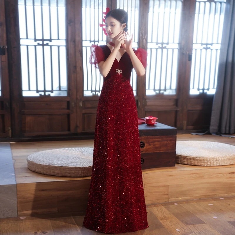 トーストウェアブライダル 2024 バーガンディ婚約ドレスハイエンド出口宴会結婚式のイブニングドレスレディース