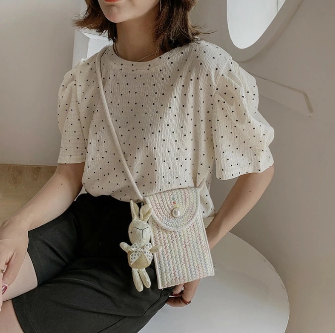 肩掛けバッグ ショルダーバッグ 2WAY クサ編み ミニ 3色 出掛け[K](T)