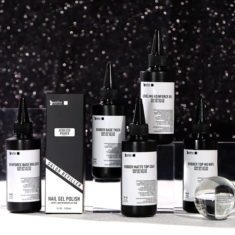 Beautilux-サロン充填ネイルジェルベーストップコートポリッシュ強化ジェルマットグロス仕上げ100ml
