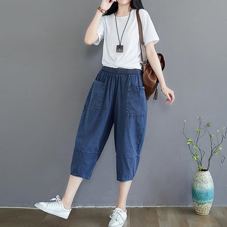 ジーンズ ボトムス 七分丈 クロップドパンツ サルエル 長ズボン ワイドジーパン スリットタック ハイウエスト ウォッシュ加工スキニー スリット ストレッチ 美脚 動きやすい 韓国 lbot0386