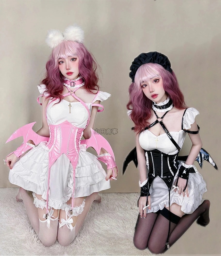 女性コスプレ衣裳 悪魔服 女の子コスチューム セクシー メイドコス ゴスロリ ロリータ ワンピース レディース 女装　可愛い 羽付き ミニ丈 ショート丈 ハロウィン衣装 コスプレ 衣装 cosplay