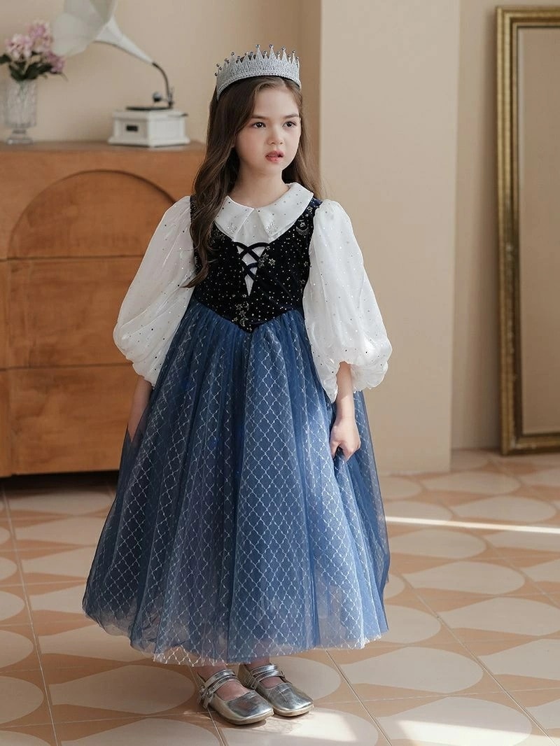 【13】超低.価.格!プリンセス ドレス ブルー 子供 キッズ ワンピース ロングドレス 仮装お姫様 プリンセス 子供 ドレス コスプレ 子どもドレス キッズワンピース キッズ クリスマス なりきり