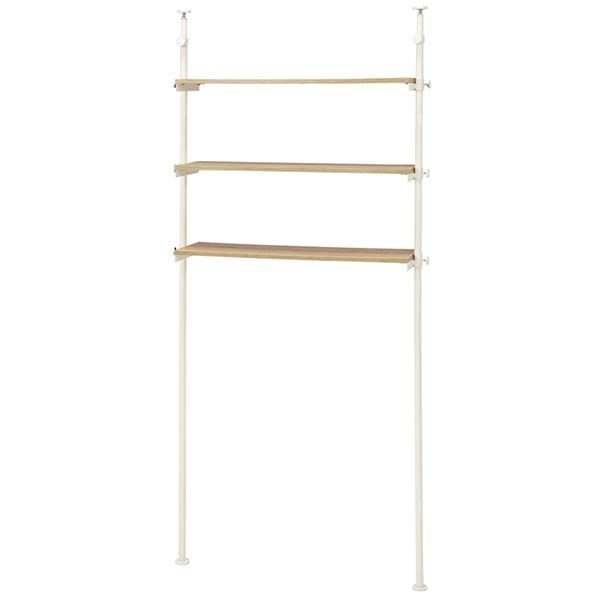 突っ張り 洗濯機ラック/ランドリー収納 ホワイト 幅90奥行24高さ187264cm 棚板3枚 スチール 組立式 脱衣所 洗面所